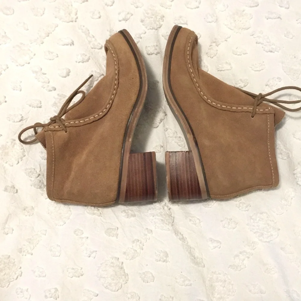 Lace Up Vintage Suede Leather Chukka Brown Carmel Tan Block Heel Ankle Boots 8